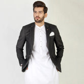 Grey Blazer with White Kameez Shalwar