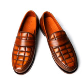 Izium Inspire Checked Men's Brown Leather Loafer