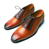 Micro Brogue Men's Brown Patina Leather Shoes
