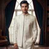 Premium Embroidered Prince Coat - PR-185 - Pearl White