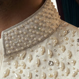 Premium Embroidered Prince Coat - PR-185 - Pearl White