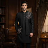 Premium Embroidered Prince Coat - PR-186 - Black