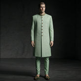 Modern Mint Green Sherwani with Intricate Cut Dana Work - SW 317