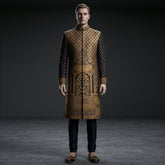 Modern Gold-Black Sherwani with Intricate Cut Dana Work - SW 343