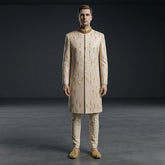 Modern Fawn Sherwani with Intricate Cut Dana Work - SW 367