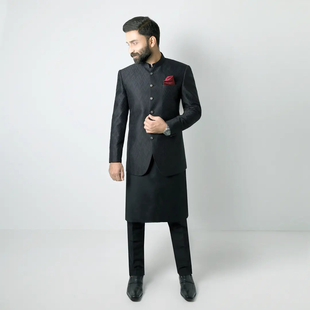 Premium Embroidered Prince Coat - PR-167 -  Black
