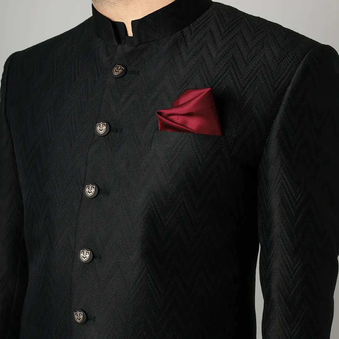 Premium Embroidered Prince Coat - PR-167 -  Black