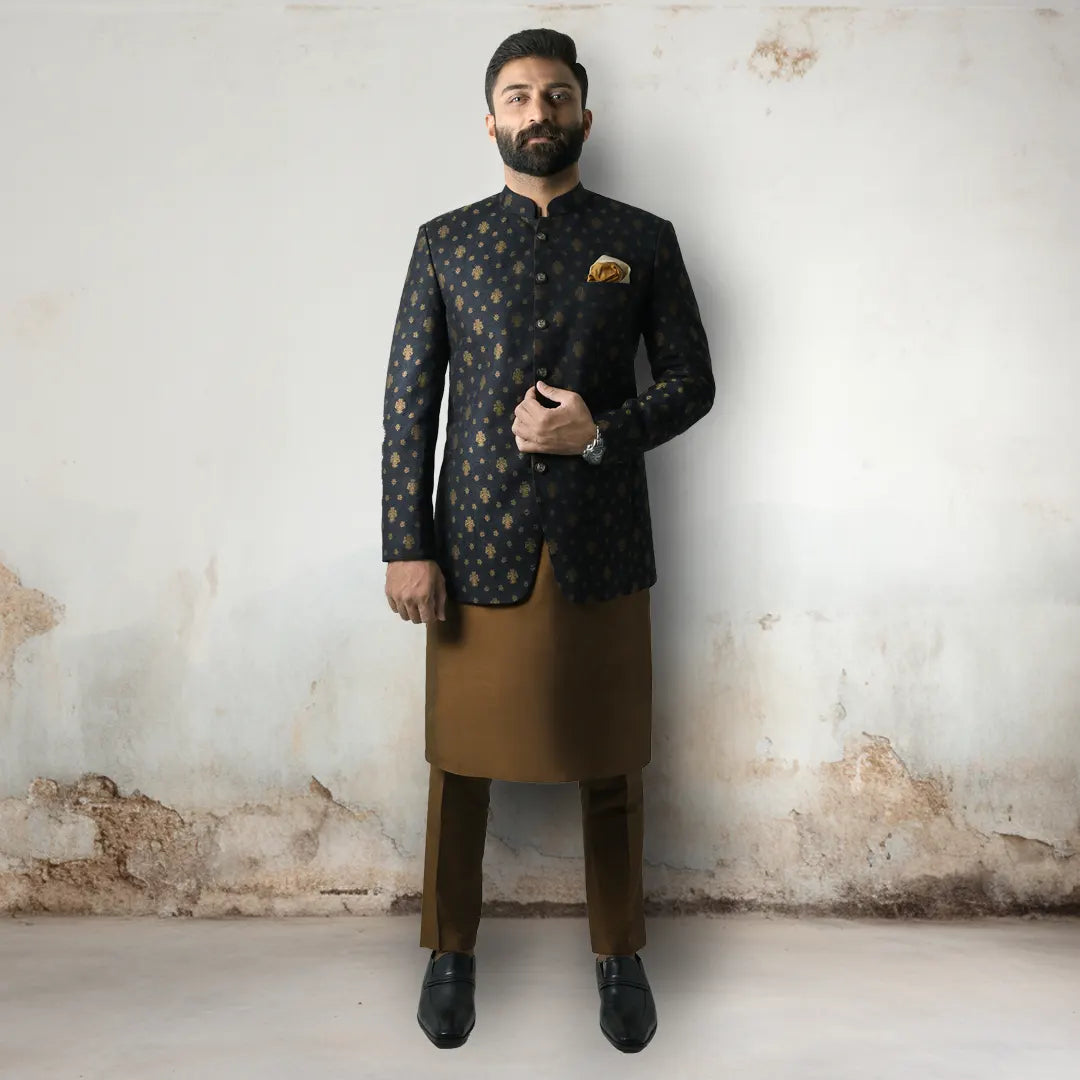 Premium Embroidered Prince Coat - PR-169 - Black
