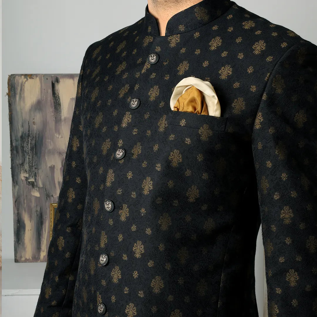 Premium Embroidered Prince Coat - PR-169 - Black