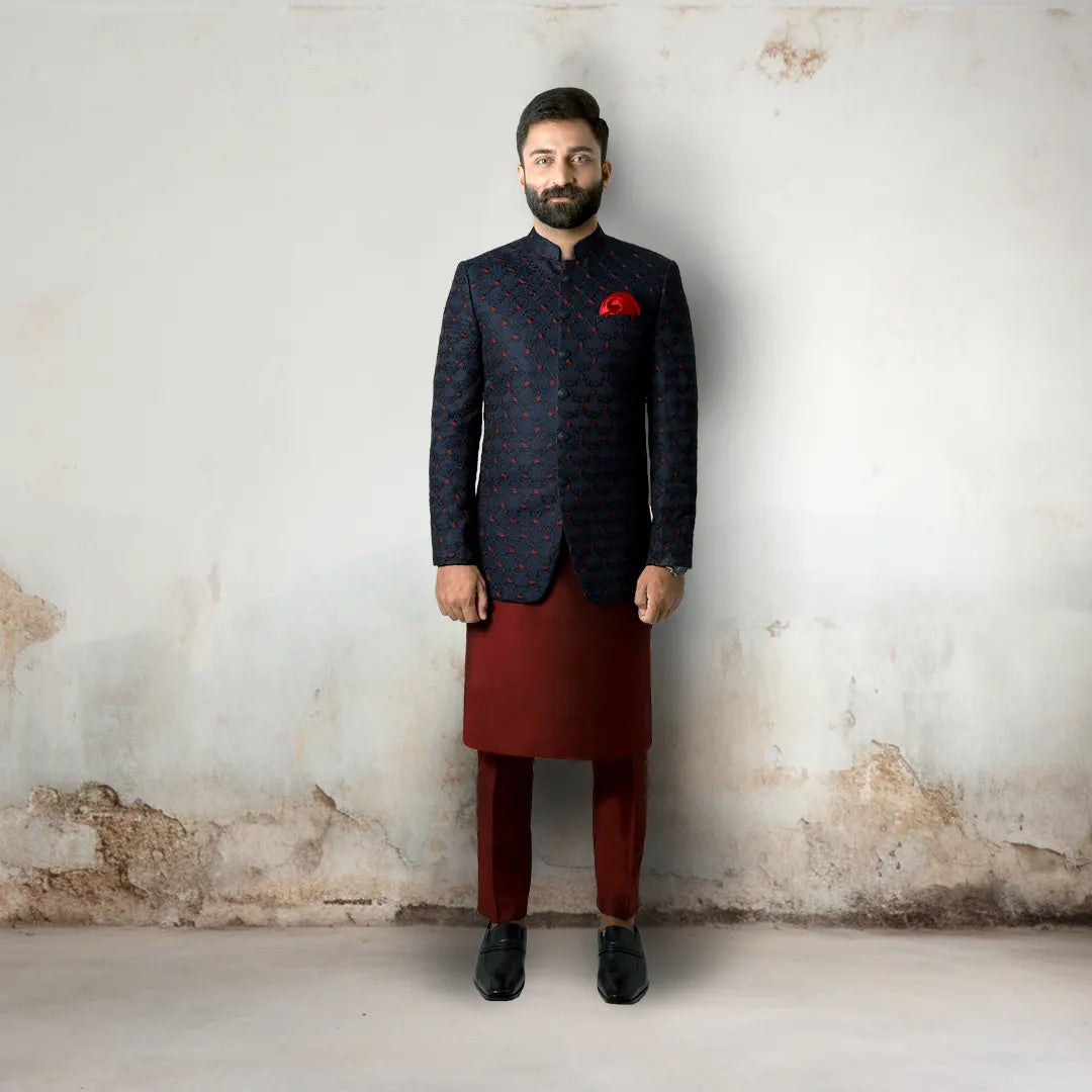 Premium Embroidered Prince Coat - PR-170 - Blue