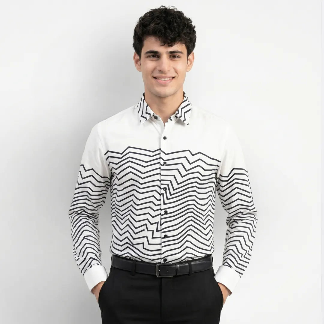 Egyptian Cotton White & Black Color Shirt - SH-475