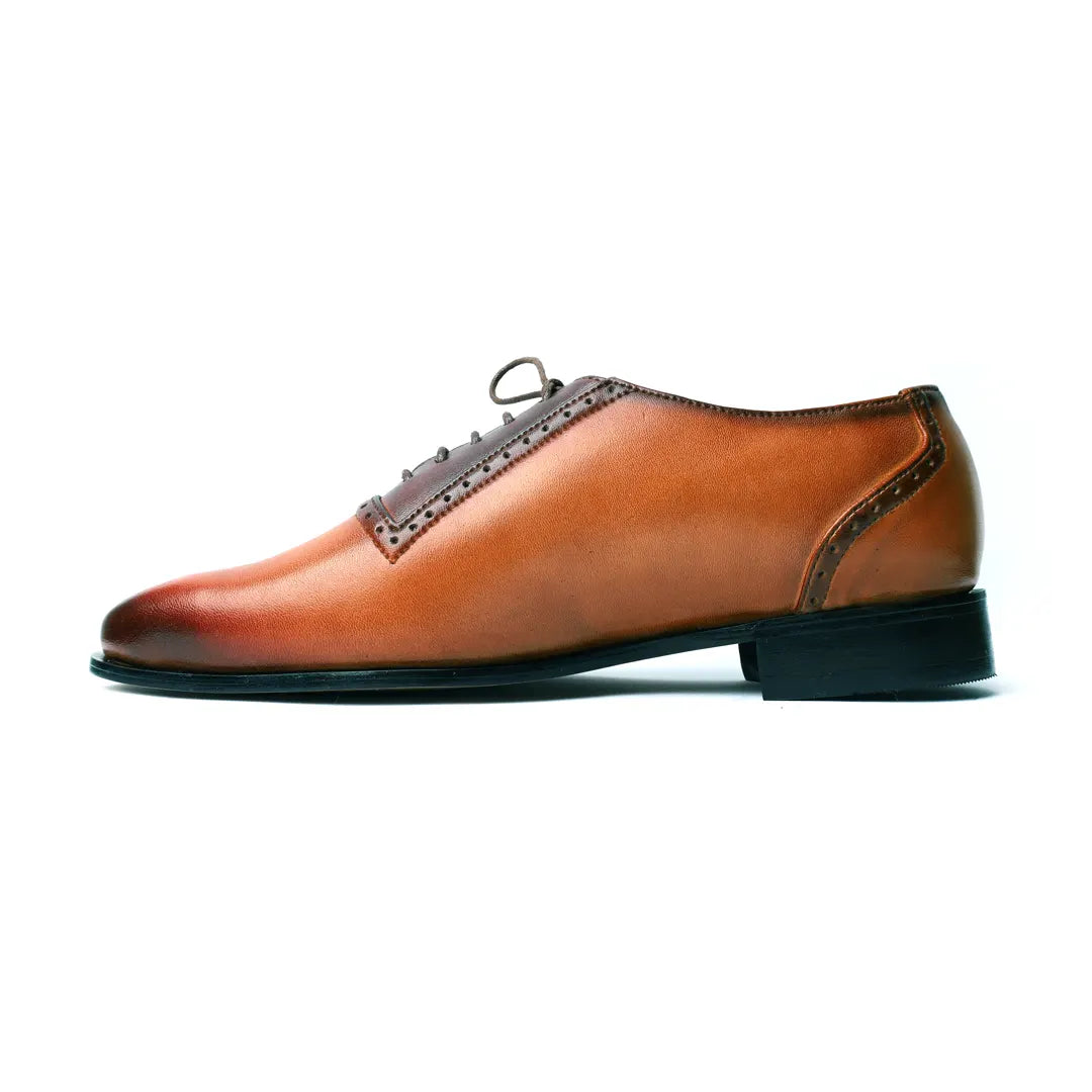 Micro Brogue  Men's Brown Patina Leather Shoes