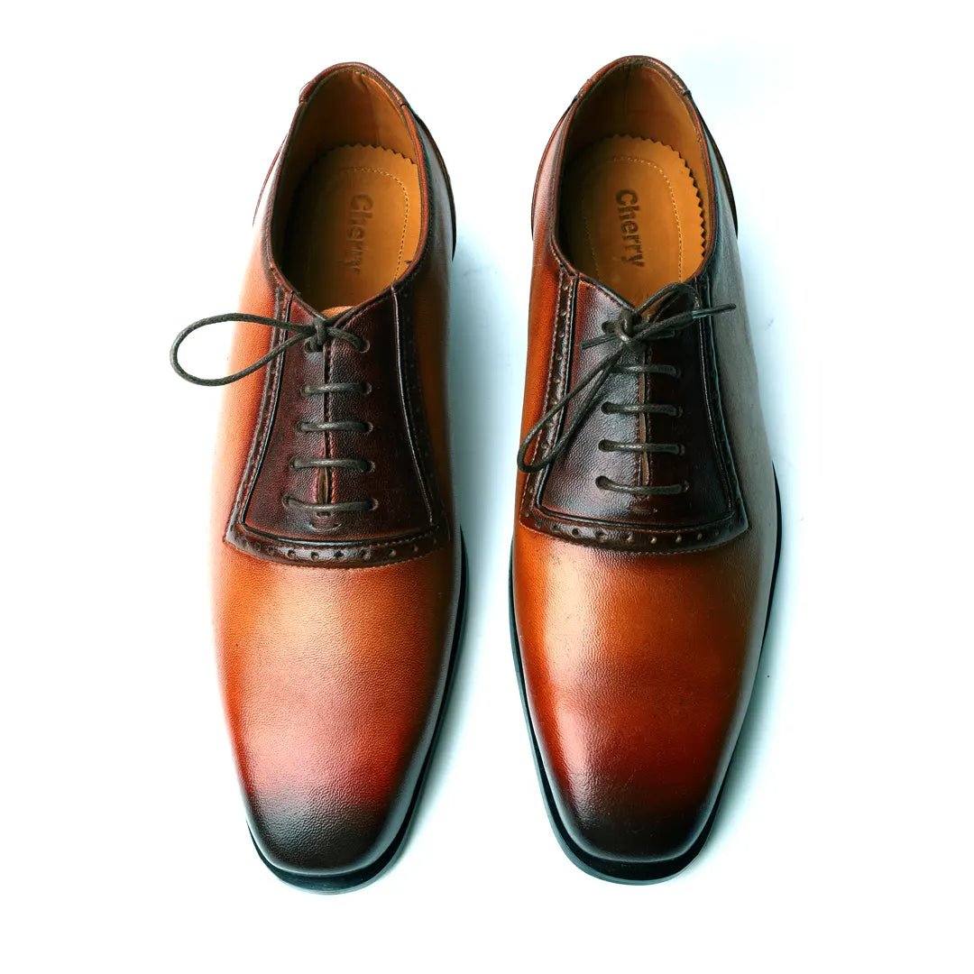 Micro Brogue  Men's Brown Patina Leather Shoes