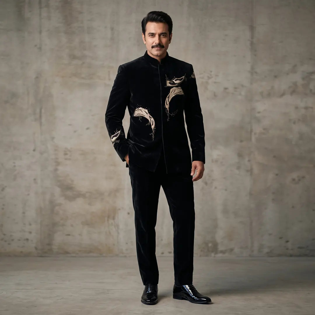 Premium Embroidered Prince Coat - PR-187 - Black