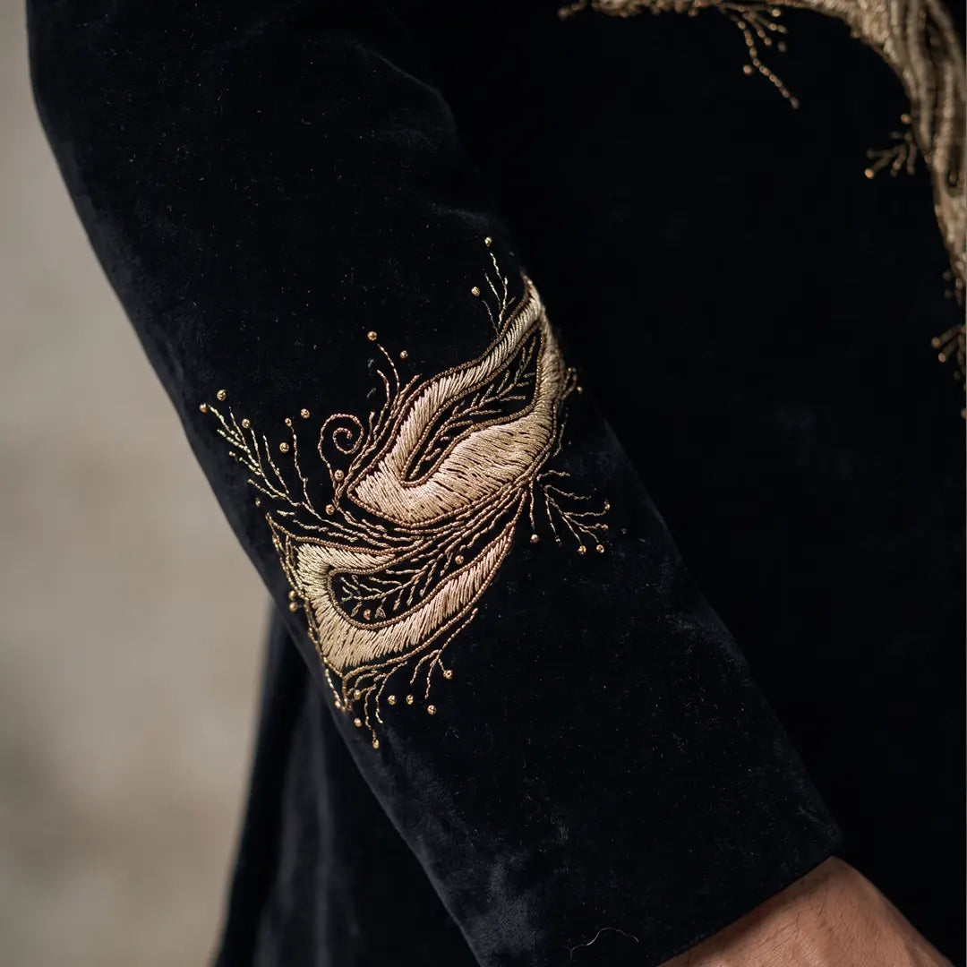 Premium Embroidered Prince Coat - PR-187 - Black