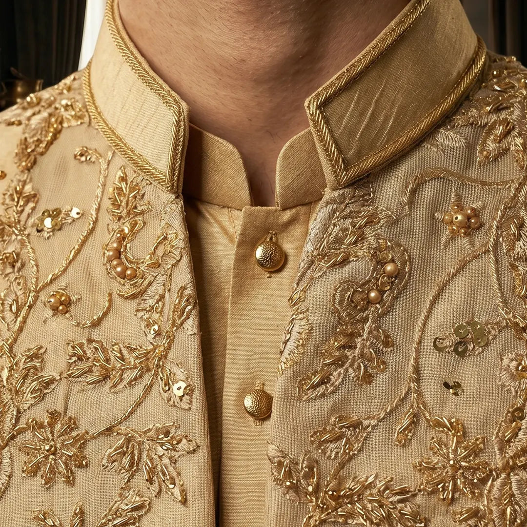 Premium Embroidered Prince Coat - PR-183 - Golden