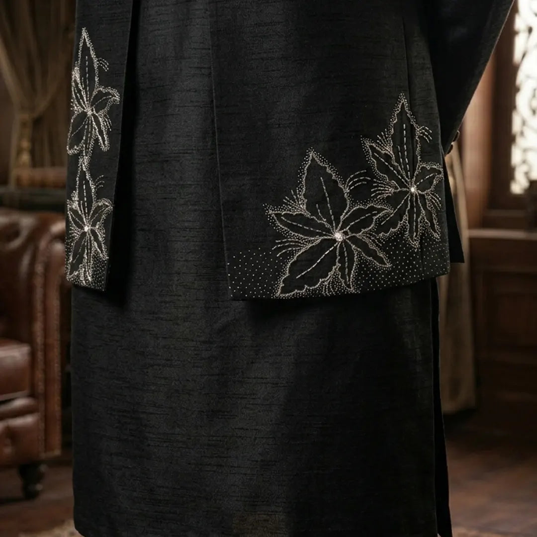 Premium Embroidered Prince Coat - PR-186 - Black