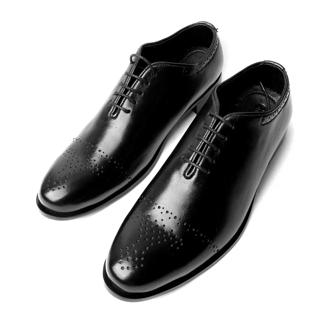 Semi Brogue Storm  Men's Black Leather Shoes