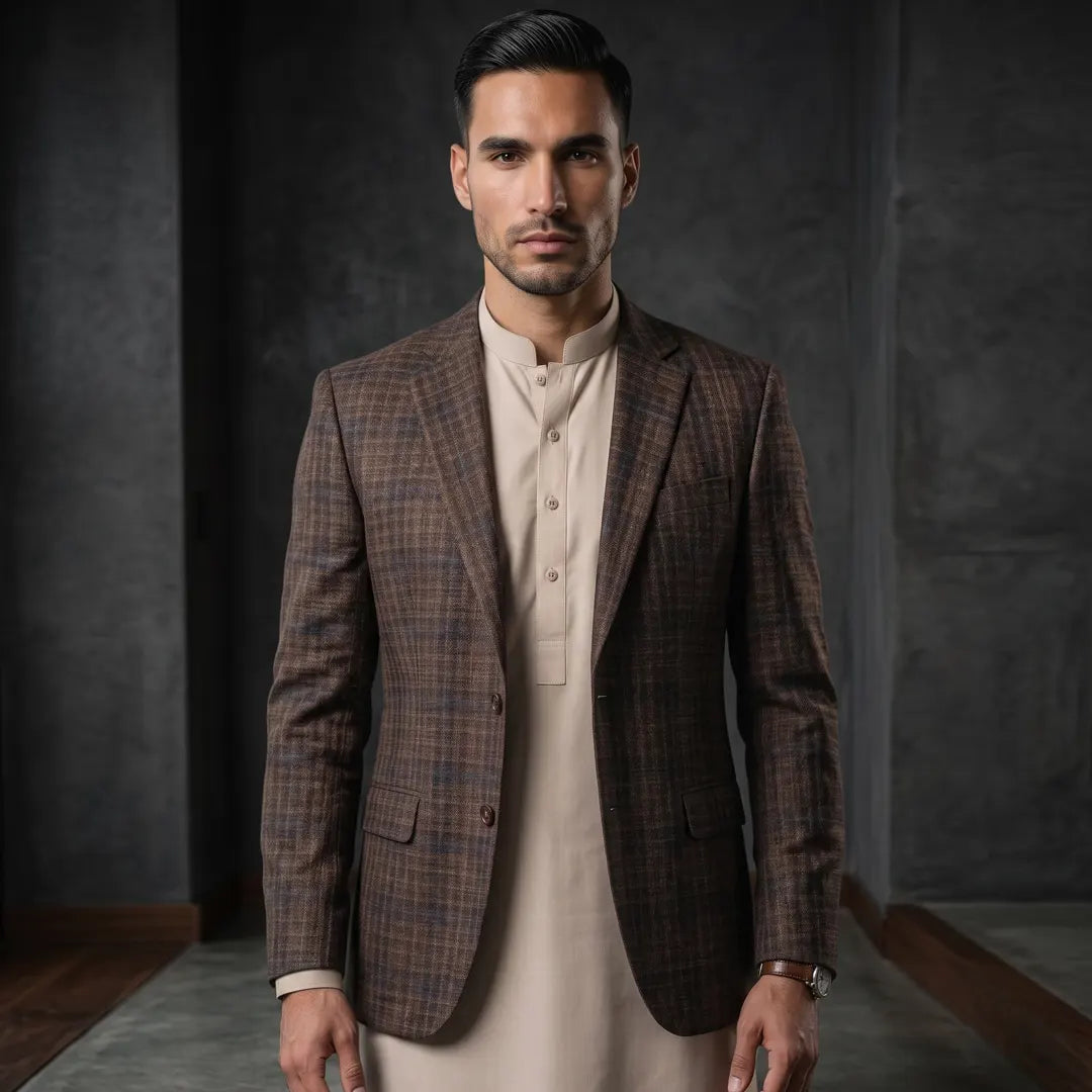 Fintes Italian Wool-Silk-Linen Hopsack Blazer - 03
