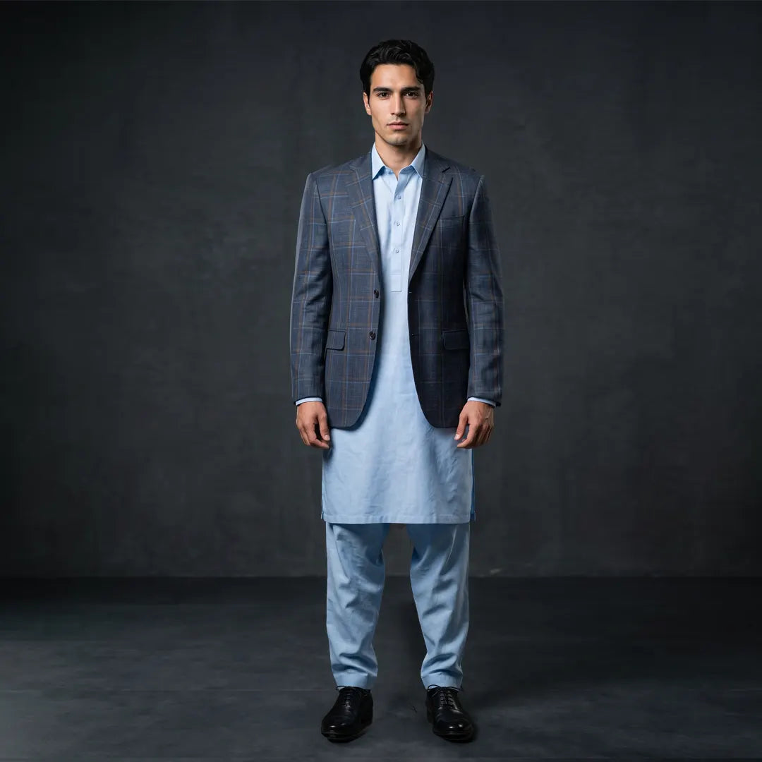 Fintes Italian Wool-Silk-Linen Hopsack Blazer - 01