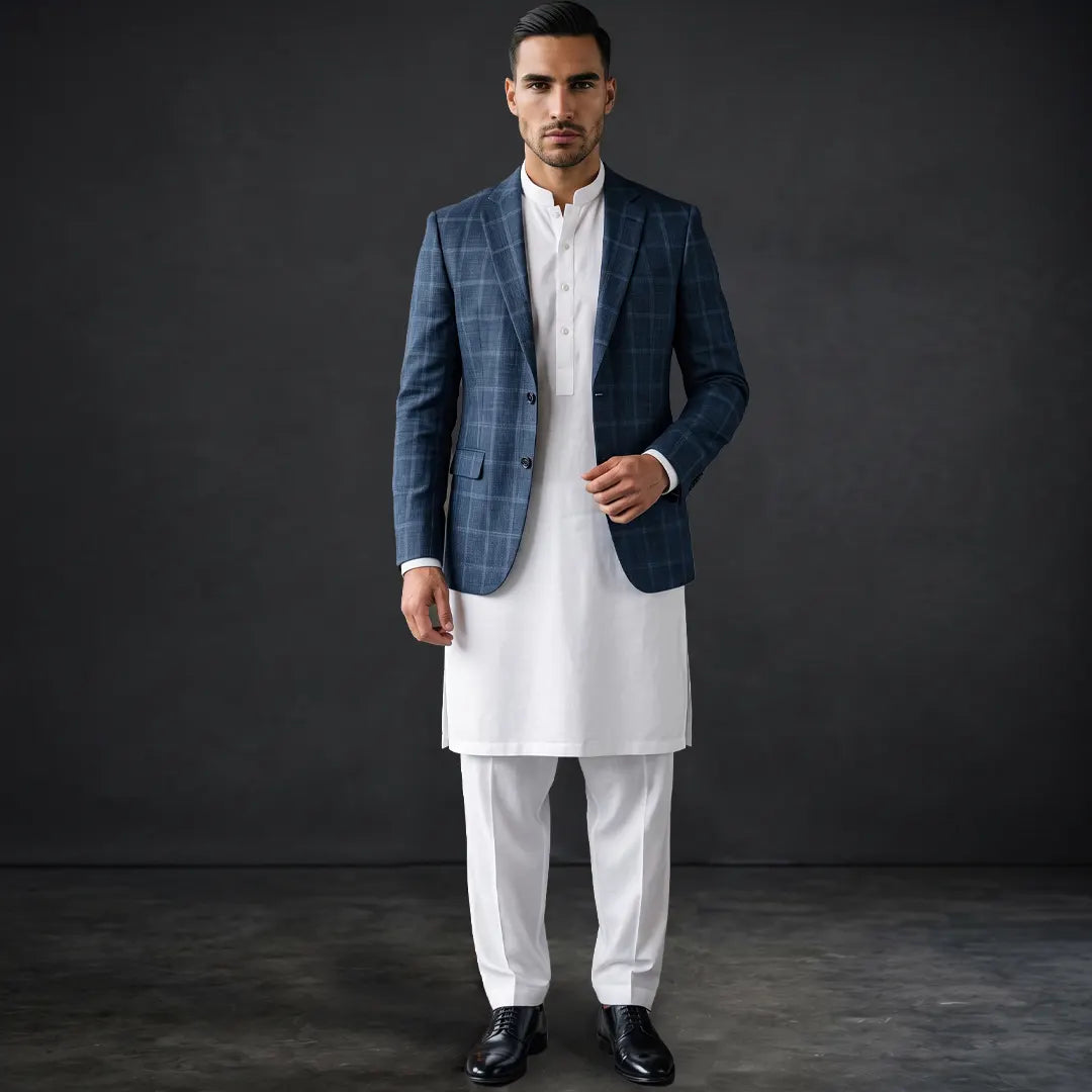 Fintes Italian Wool-Silk-Linen Hopsack Blazer - 04