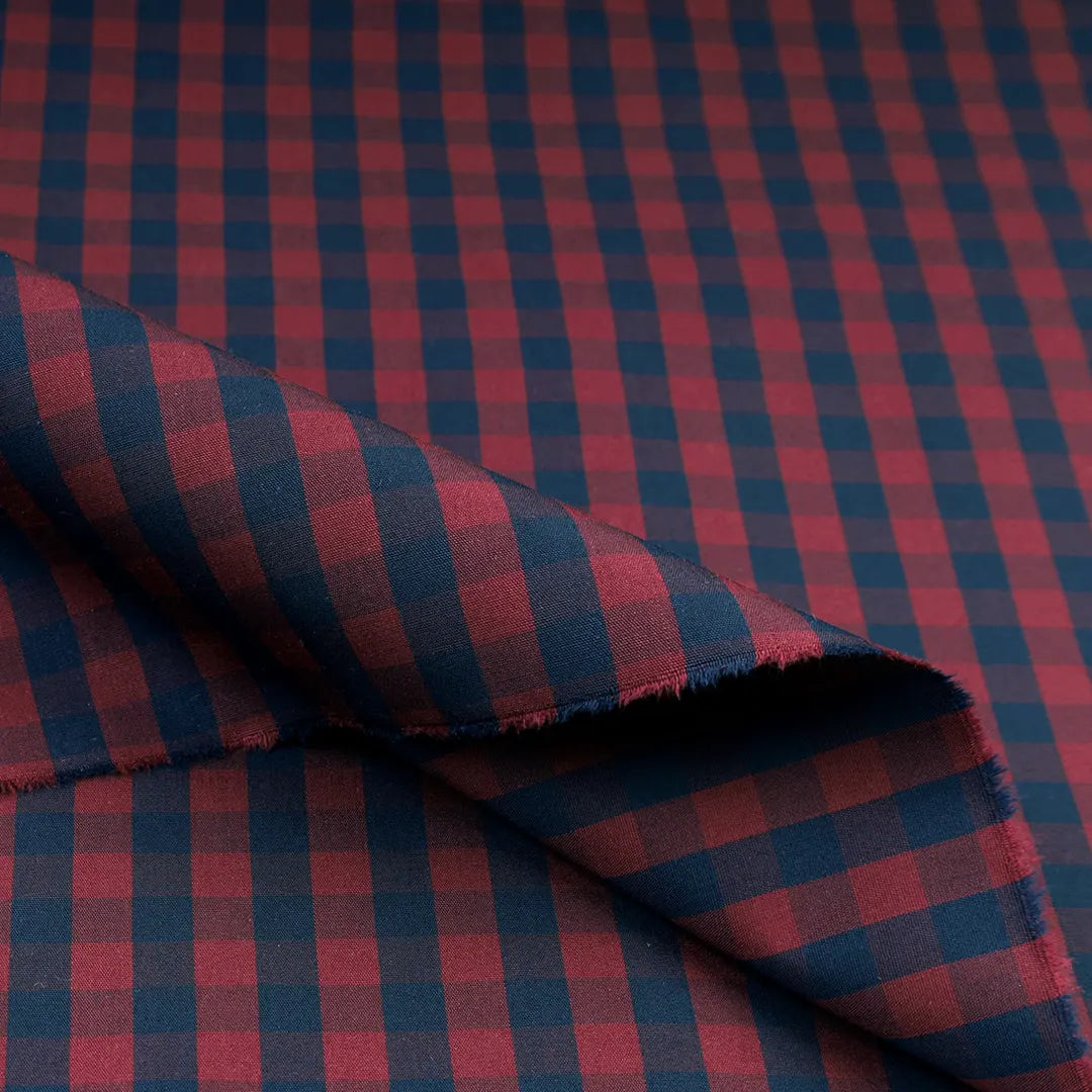 Unstitch Maroon Blue Check Shirt Fabric