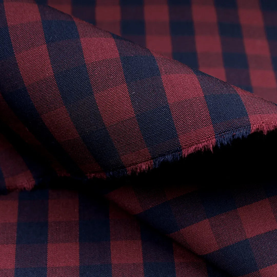 Unstitch Maroon Blue Check Shirt Fabric