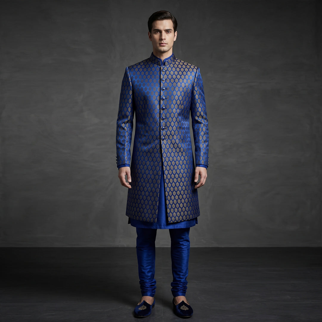 Modern Blue Sherwani with Intricate Cut Dana Work - SW 120
