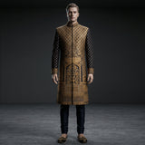 Modern Gold-Black Sherwani with Intricate Cut Dana Work - SW 343