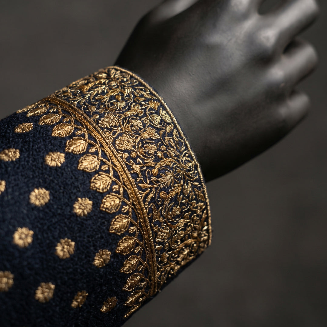 Modern Gold-Black Sherwani with Intricate Cut Dana Work - SW 343