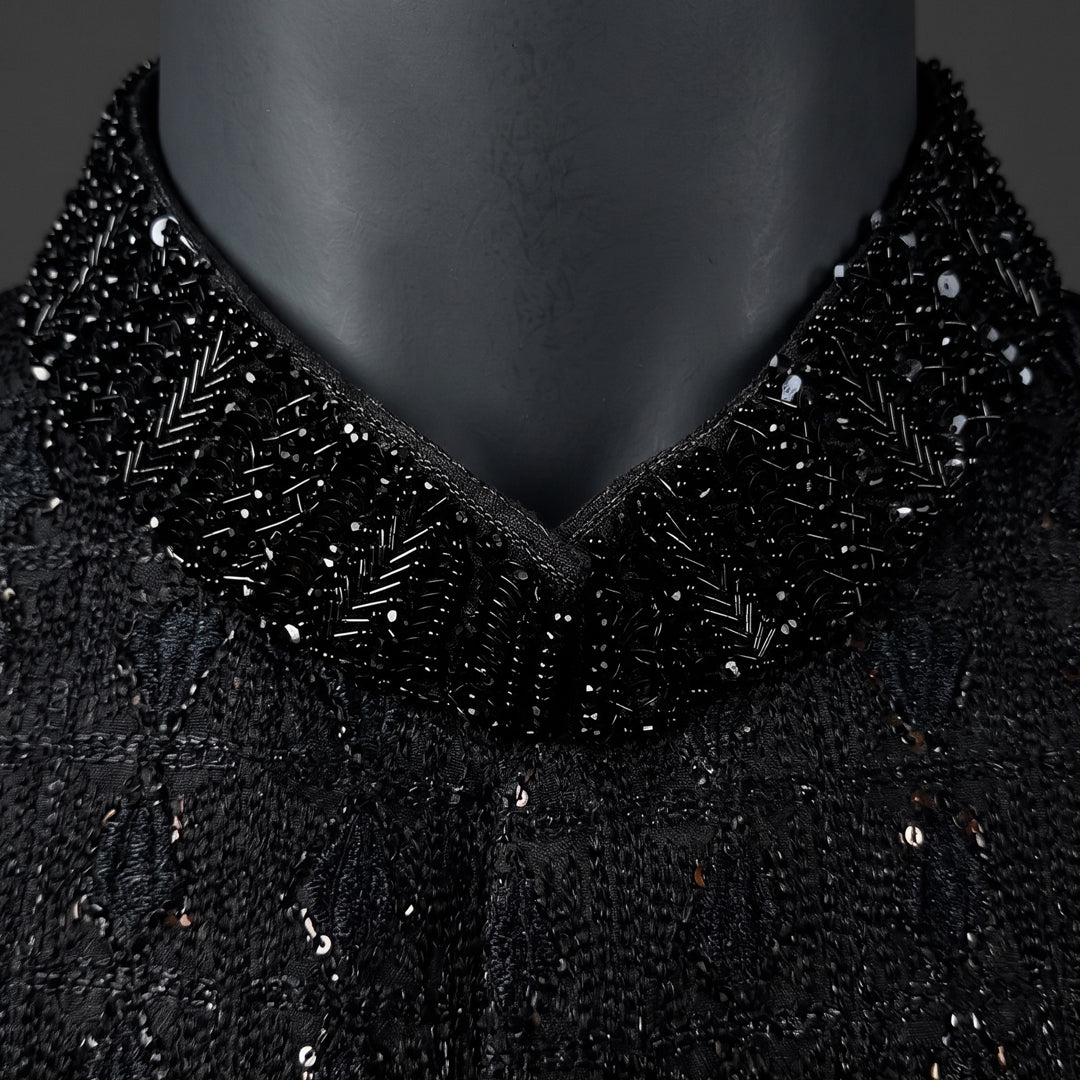 Modern Black Sherwani with Intricate Cut Dana Work - SW 366
