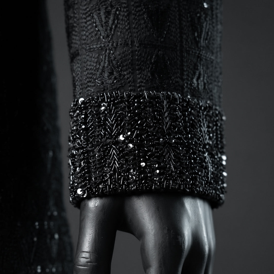 Modern Black Sherwani with Intricate Cut Dana Work - SW 366
