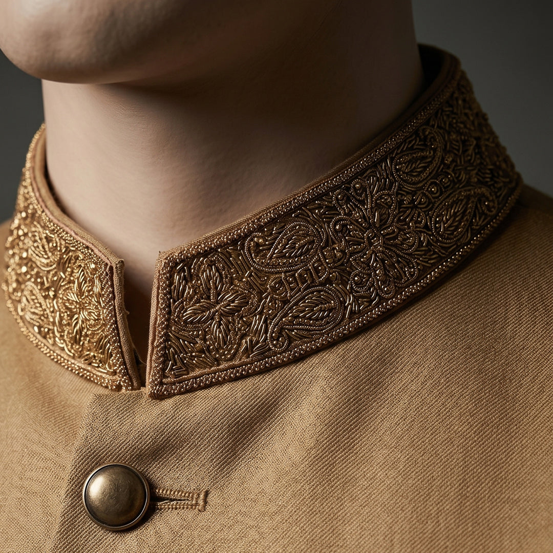 Modern Beige Sherwani with Intricate Cut Dana Work - SW 83