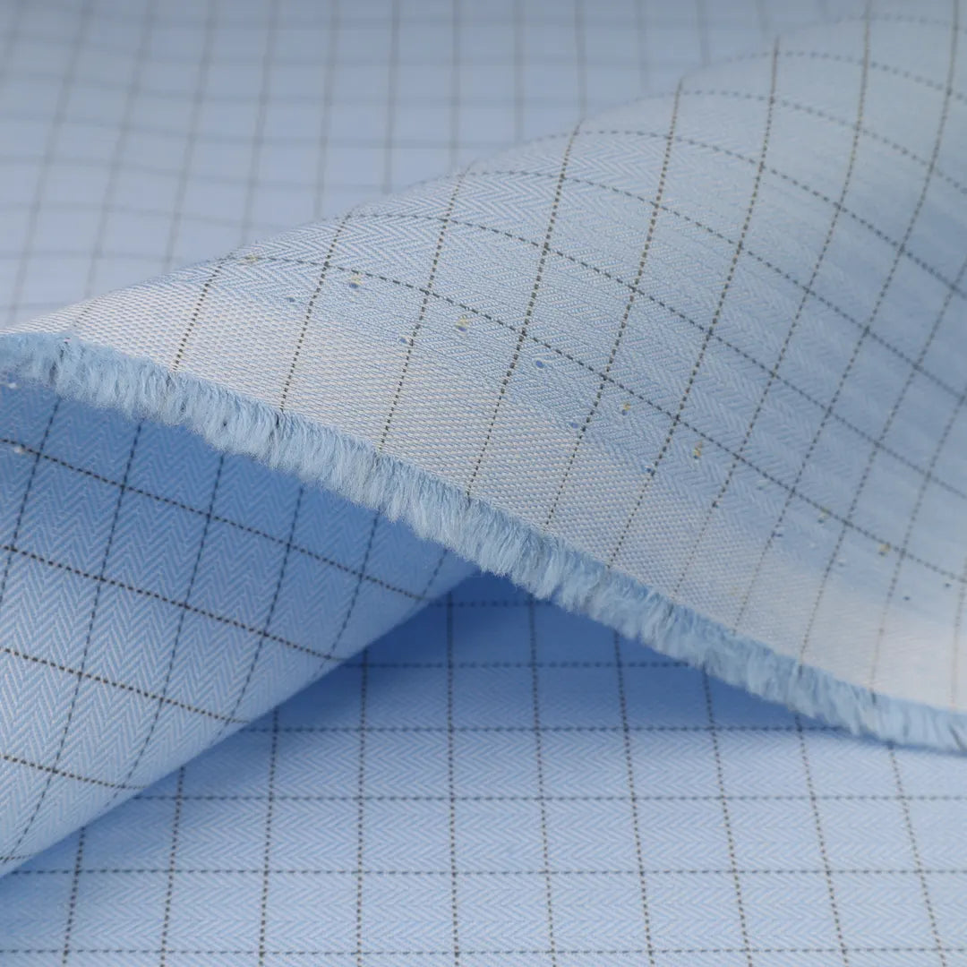 Unstitch Twill Blue Check Shirt Fabric